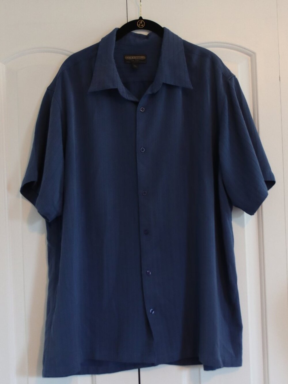 Steve & Barry's Short Sleeve Button Down Blue Size XXL Rayon/Polyester Blend